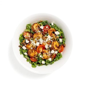 Kale Salad with Chili Roasted Shrimp